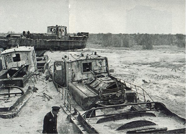 Fishing boats in the remains of the harbour.