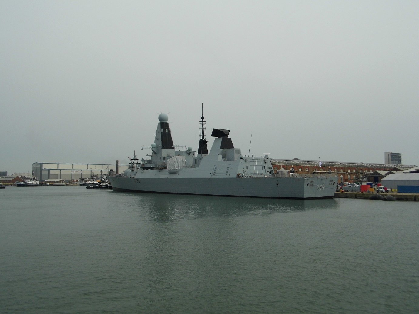 Type 45 destroyer H.M.S. Defender D36 at Portsmouth Naval Base 23 April 2019