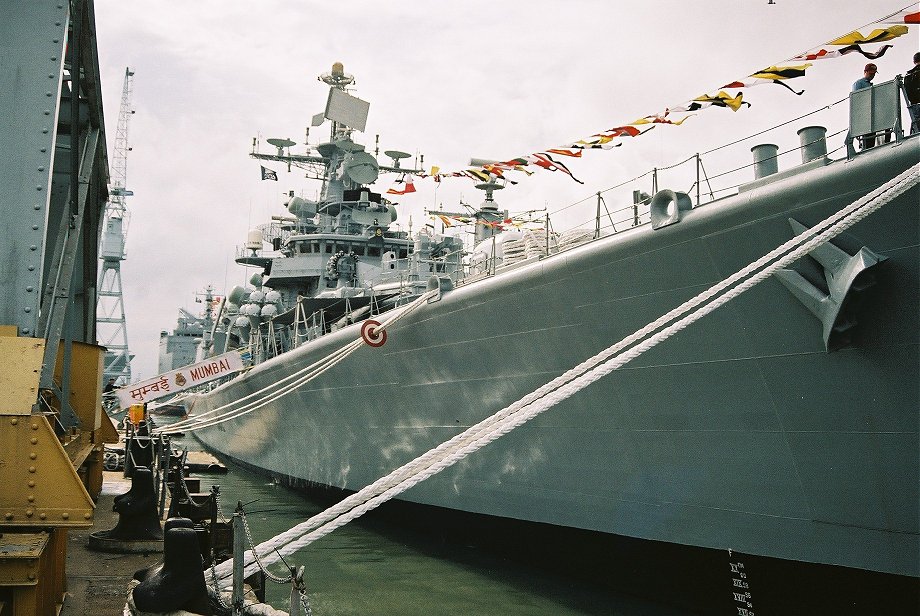 INS Mumbai (D62), third of the Delhi-class guided-missile destroyers, Trafalgar 200, Portsmouth 2005. 