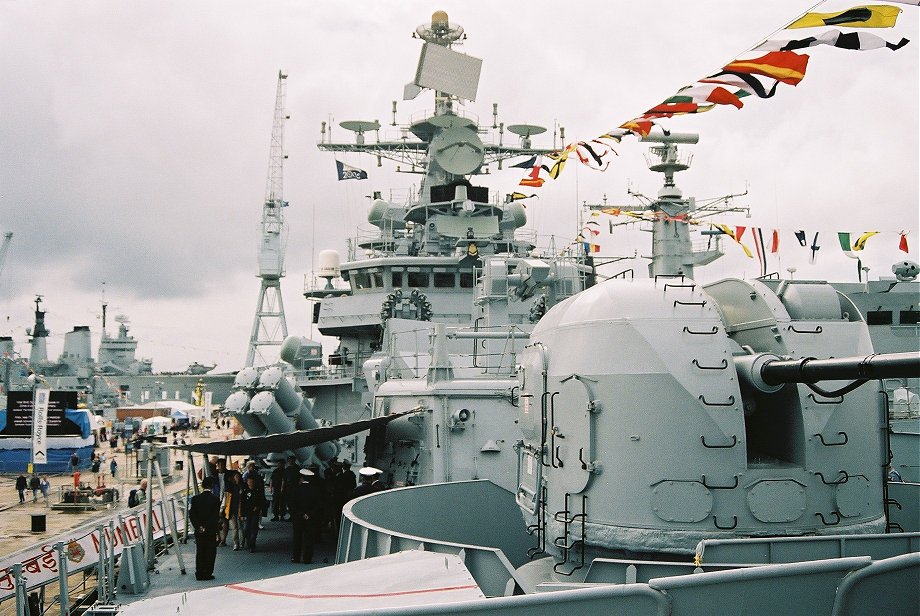 INS Mumbai (D62), third of the Delhi-class guided-missile destroyers, Trafalgar 200, Portsmouth 2005. 