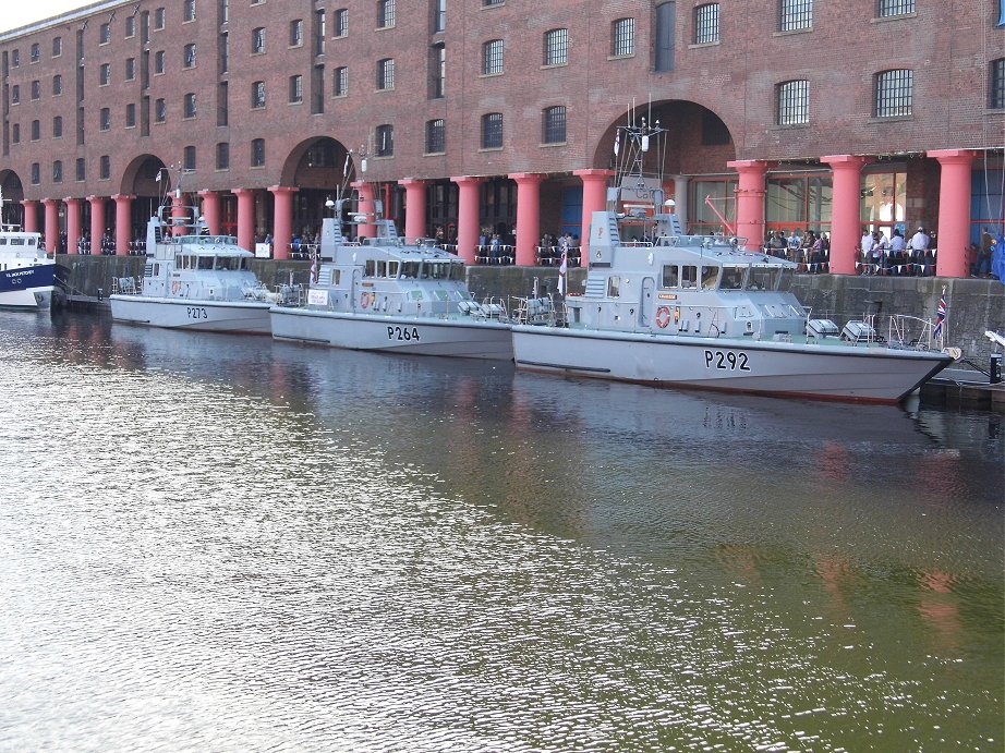 Explorer class coastal training patrol craft H.M.S. Pursuer, Archer and Charger at Liverpool Alberts Docks, May 26th 2013